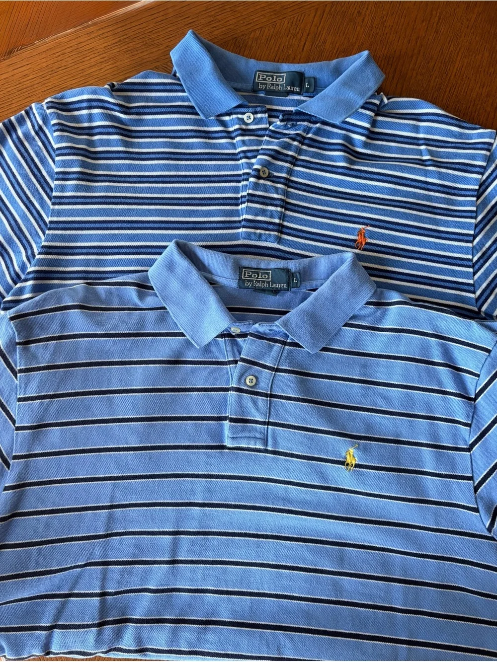Lot of 2 Vintage Polo Ralph Lauren Striped Polo Shirts Mens Large L Blue Preppy